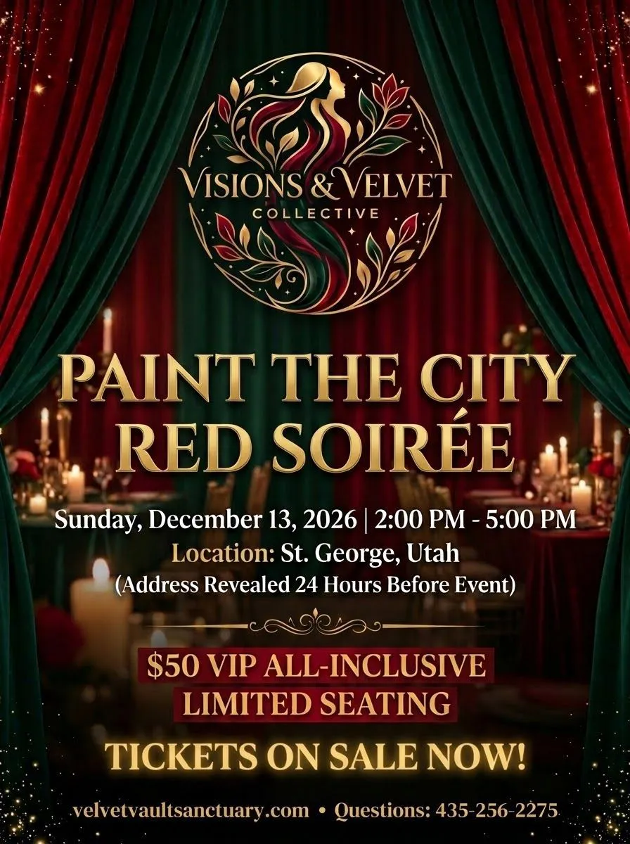 Paint the City Red Soirée event poster with the date, time, location, and ticket details